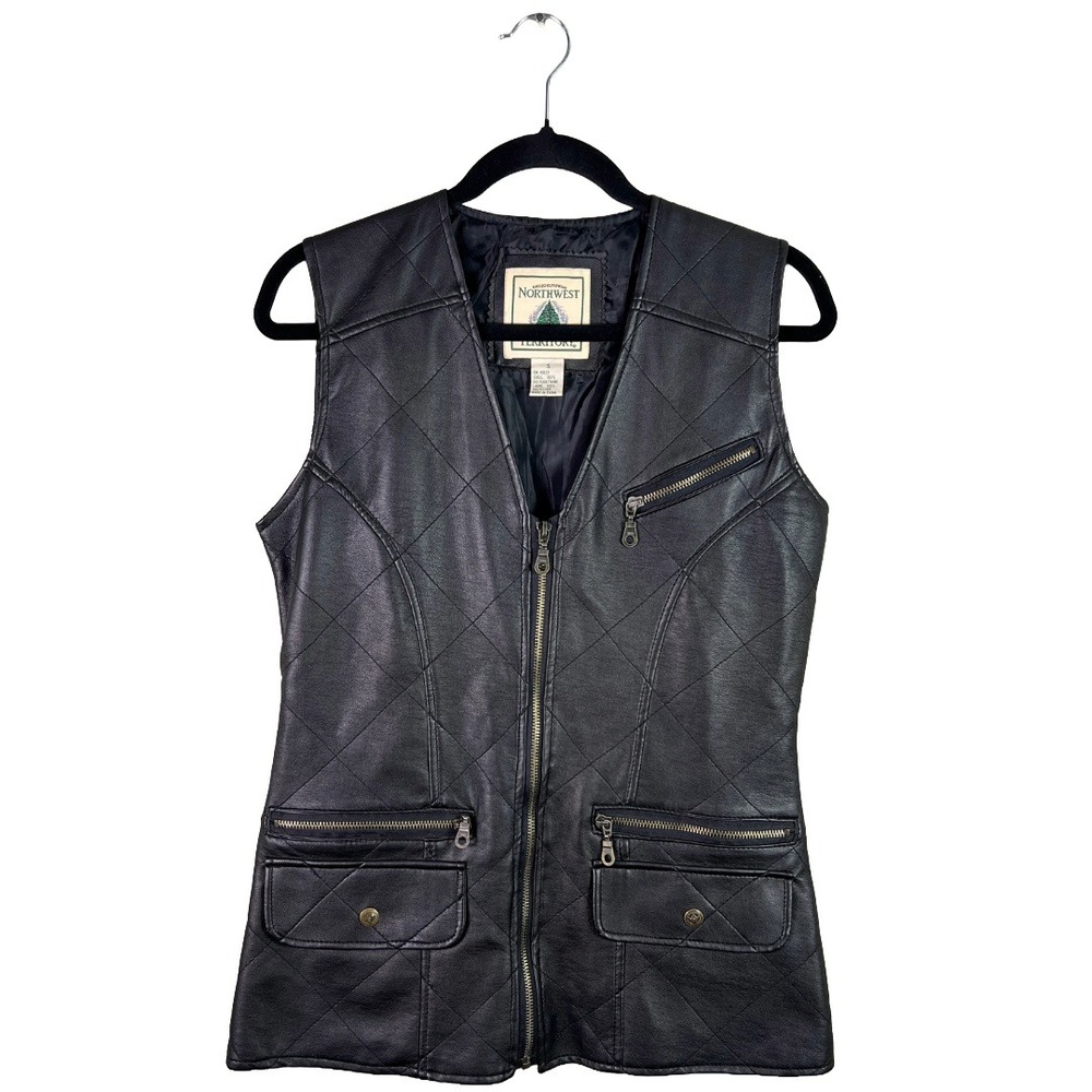 Northwest Territory Quilted Faux Leather Vest Womens S Black Biker Grunge